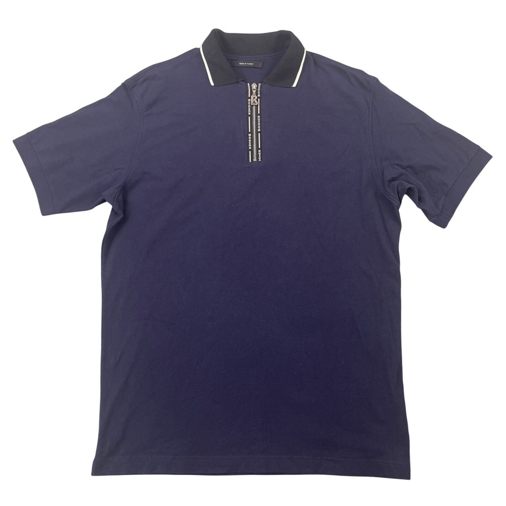 Bogner Active Polo‎ Shirt Mens 42 Large Navy Blue Quarter Zip Short Sleeve